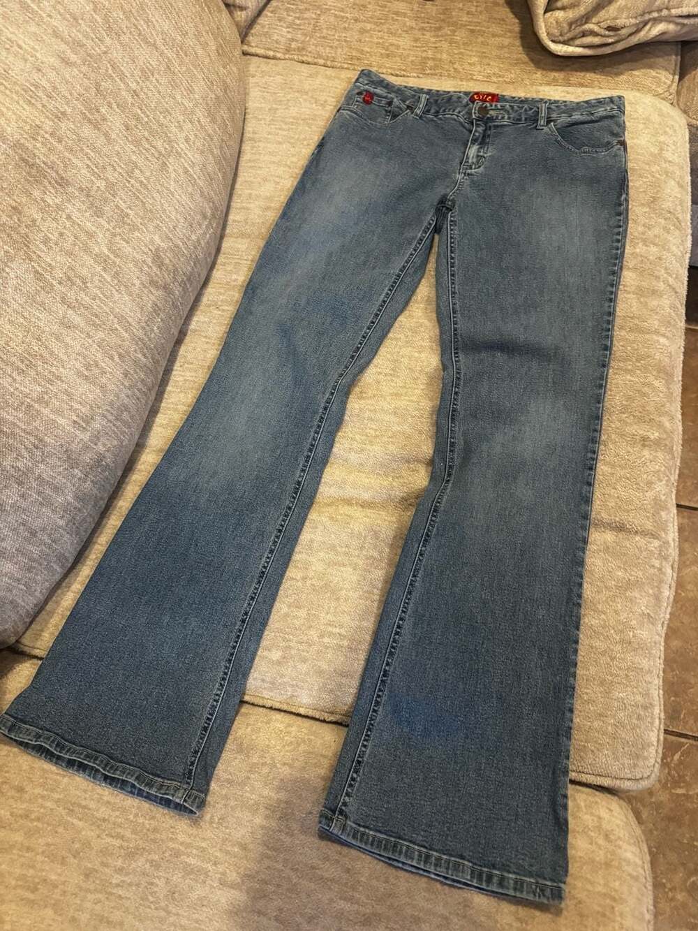 Y2K Tilt Stretch Women's Blue Denim Flare Jeans Size 11 Long